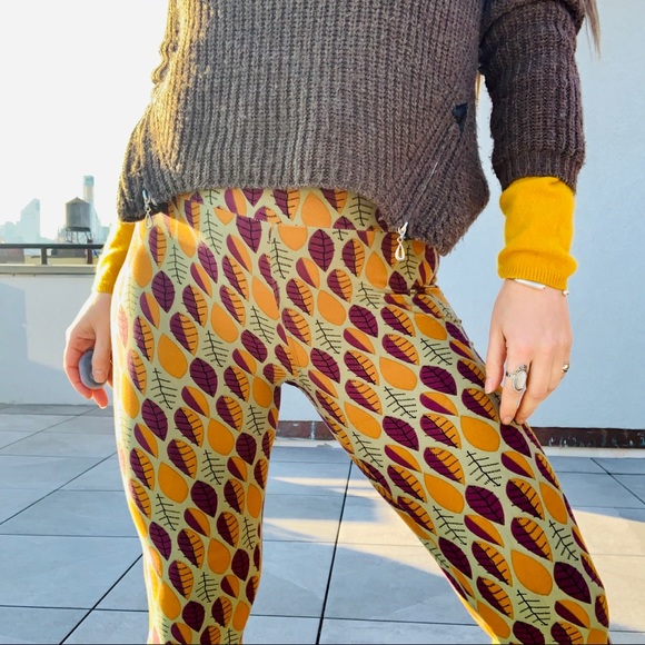 LuLaRoe Hi-Waist Floral Green Legging Pant Elastic Velvet Feel Foliage Print - Picture 8 of 16